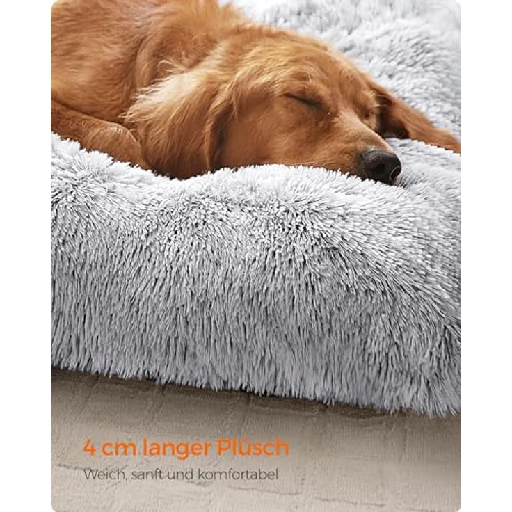 Feandrea Hundebett, Hundekissen, Flauschige Hundematte, Langer Plüsch, 140x100 cm, weiche Polsterung, waschbar, multifunktional, Ombré-Grau PGW205G01 – Bild 4