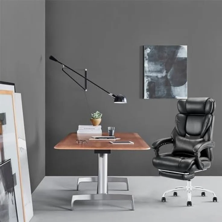 COLAMY Office Chair with Footrest-Ergonomic High Back Design Executive Computer Desk Chair with Removable Lumbar Pillow, 90-135°Reclining, Thick Bonded Leather for Home Office Work Comfort, Black – Bild 4