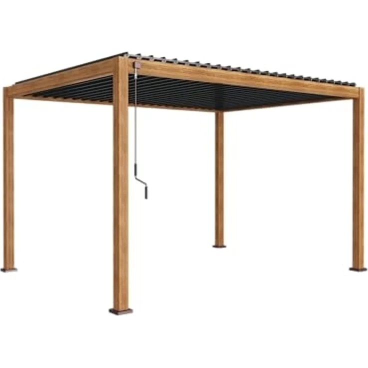 LECO Lamellenpergola DELUXE, Aluminium-Lamellen anthrazit, Aluminium-Profile mit Holzoptik, 4x3 m – Bild 2