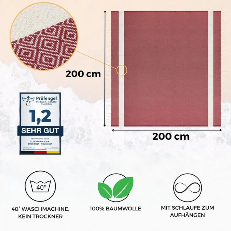 furora HOLIDAY Strandtuch XXL groß 200x200 cm Strand Tuch, aus Baumwolle, Stranddecke, Vielseitig, schöne Farben, hochwertige Verarbeitung – Bild 2