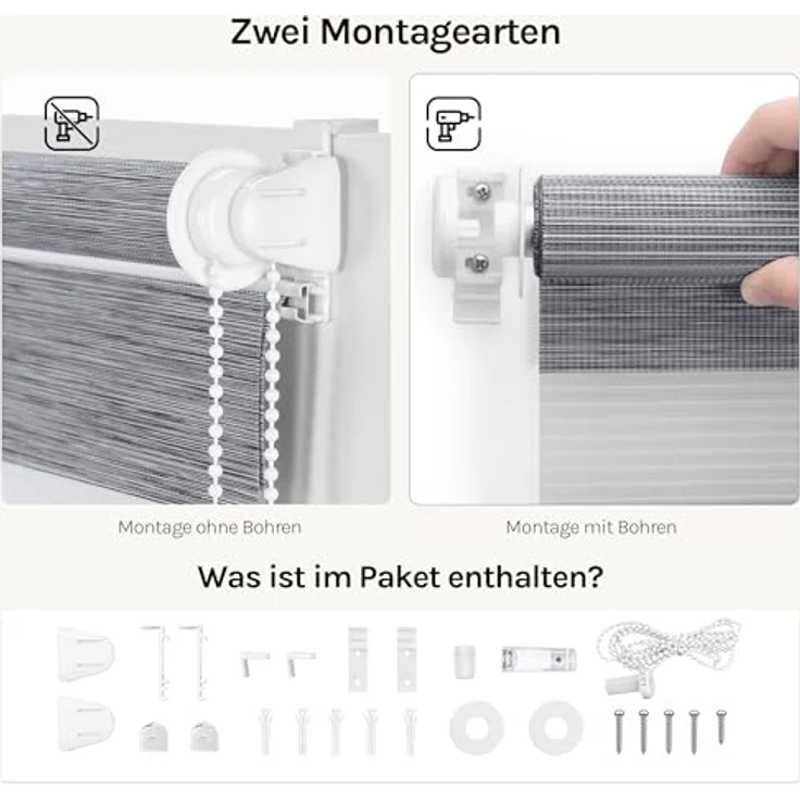 WOLTU Doppelrollo Klemmfix ohne Bohren Marmor Grau B80 x H120 cm, Duo Rollo lichtdurchlässig Fensterrollo für innen verdunkelnd, Zebrarollo mit Kettenzug - Seitenzugrollo für Fenster und Tür – Bild 4