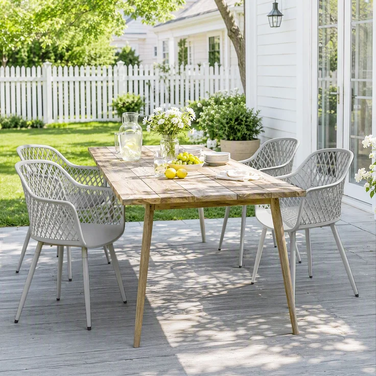 MELAYR, Gartenstuhl 4er Set UV-beständige Gartenstühle aus Kunststoff mit Armlehne Rückenlehne 56 x 51 x 84 cm Grau – Bild 3