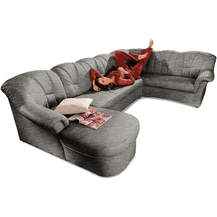 DOMO collection Wohnlandschaft Papenburg, zeitlose Rückensteppung, bequem, U-Form, Breite 297cm, in großer Farbvielfalt, wahlweise mit Bettfunktion – Bild 1