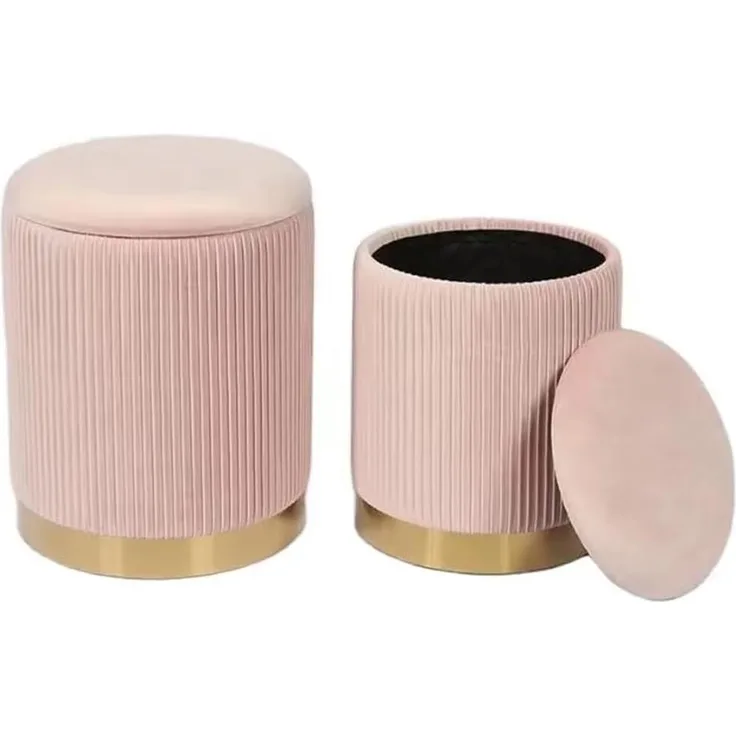 Shally Dogan Sitzsack-Set mit 2 Aufbewahrungsboxen aus Samt, modernes Design mit Metallband, geräumige runde Fußstütze, runder Hocker mit abnehmbarem Deckel und gepolsterter Sitzfläche mit hoher