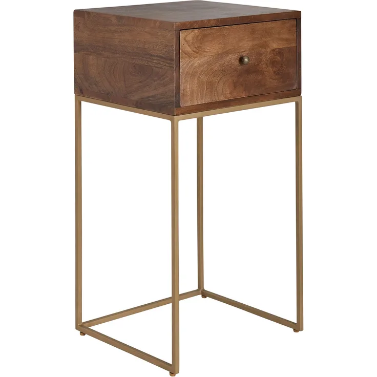 Nachttisch Mango Massivholz / Metall 40x75,5x35 cm Nachtschrank Boxspringbett, Design Nachtkonsole mit Schublade, Nachtkommode mit Stauraum