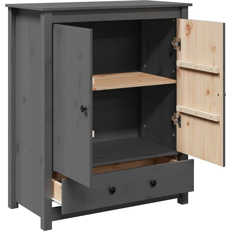 Highboard, BuffetSchrank, Büroschrank Grau 83 x 41,5 x 100 cm Massivholz Kiefer – Bild 6