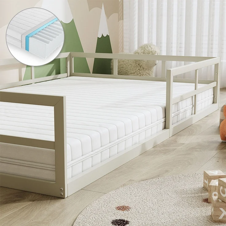 Bodenbett aus Metall Minno Greige 120x200 mit Matratze Vitalispa – Bild 4