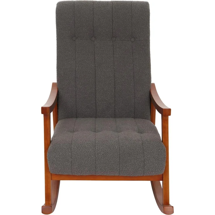 Schaukelstuhl HWC-K10, Relaxsessel, Holz FSC® Stoff/Textil Bouclé (450g/m²) ~ dunkelgrau, Gestell Walnuss-Optik – Bild 7