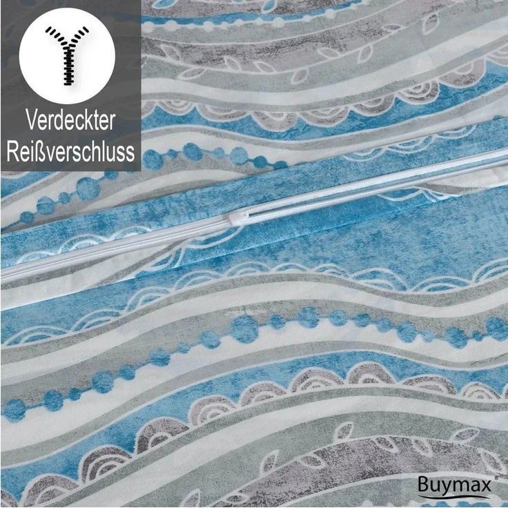 Buymax Bettwäsche Mella, Renforce: 100% Baumwolle, 2 teilig, 155x220 cm Bettbezug Set, mit Reißverschluss, Streifen, Blau Weiß Grau – Bild 4