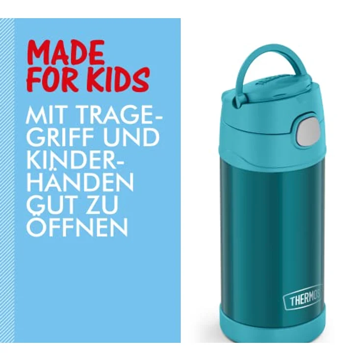 THERMOS kids FUNTAINER STRAW BOTTLE 0,35l, ocean teal, Thermosflasche für Kinder aus Edelstahl, mit Strohhalm, 12 h kalt, absolut dicht, für Schule, Kindergarten, Pause – Bild 5