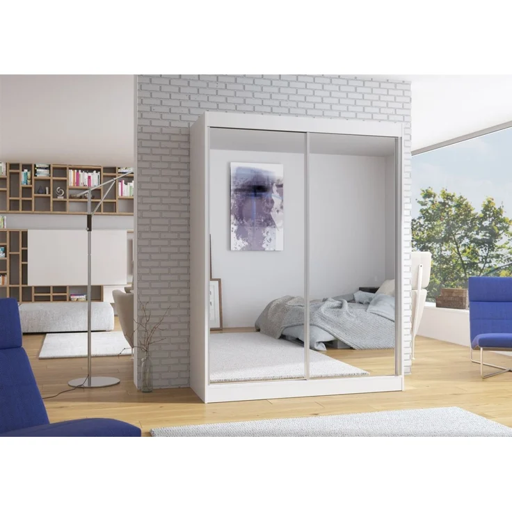 Schiebetürenschrank Schrank DOLM in Weiss matt- Spiegel 150x200x58 cm – Bild 1