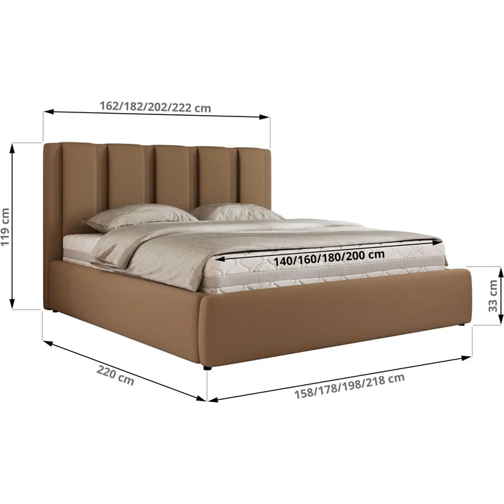 Polsterbett SAVINO CLASSIC mit Bettkasten und Lattenrost Doppelbett 160 x 200 cm mit hohem Kopfteil Stauraumbett Bett mit Gasdruckfeder - Braun Kunstleder – Bild 6