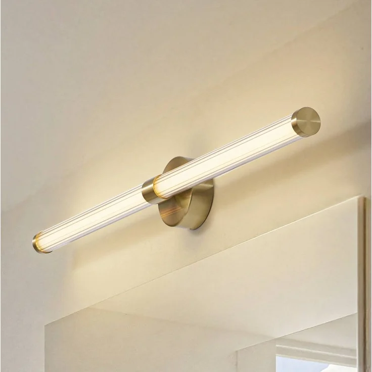 Lucande Wandleuchte Melisa, LED, Glas Gold / Messing Farbwechsel warmweiß / tageslicht IP44, Farbwechsel warmweiß / tageslicht – Bild 1