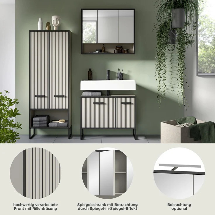 Badkombination (B/H/T: 154x192x36 cm) in Kaschmir Nachbildung – Bild 9