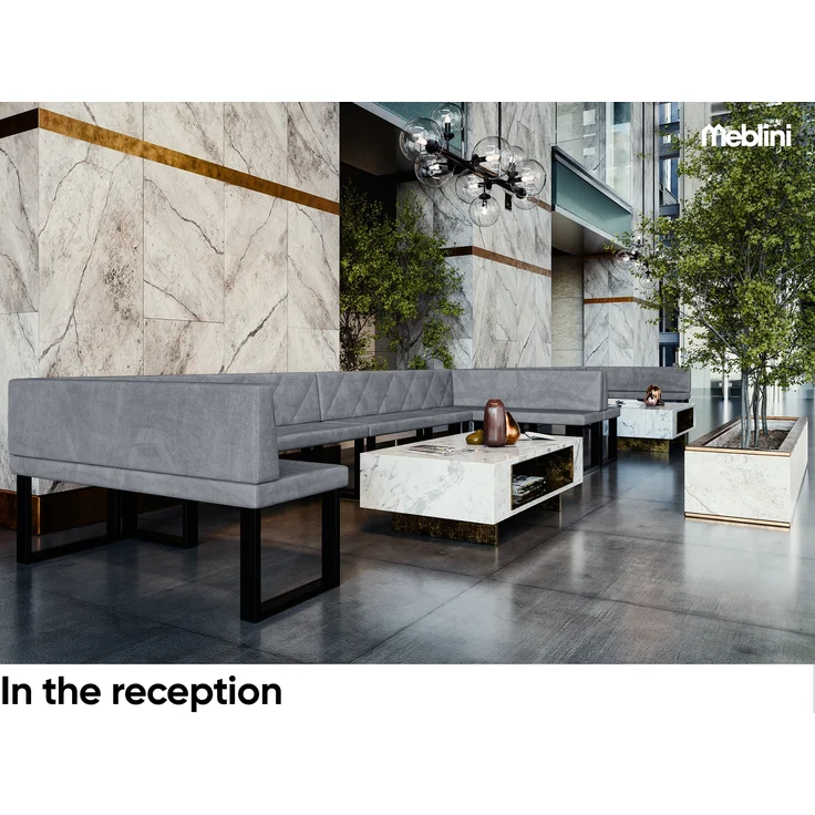 MEBLINI Eckbank für Esszimmer mit ausziehbarem Tisch - Küchenbank - Essecke - Sitzecke Küche - ERIC - U-Beine 142x196x87cm Links - Grau Samt/B Weiß Matt – Bild 3
