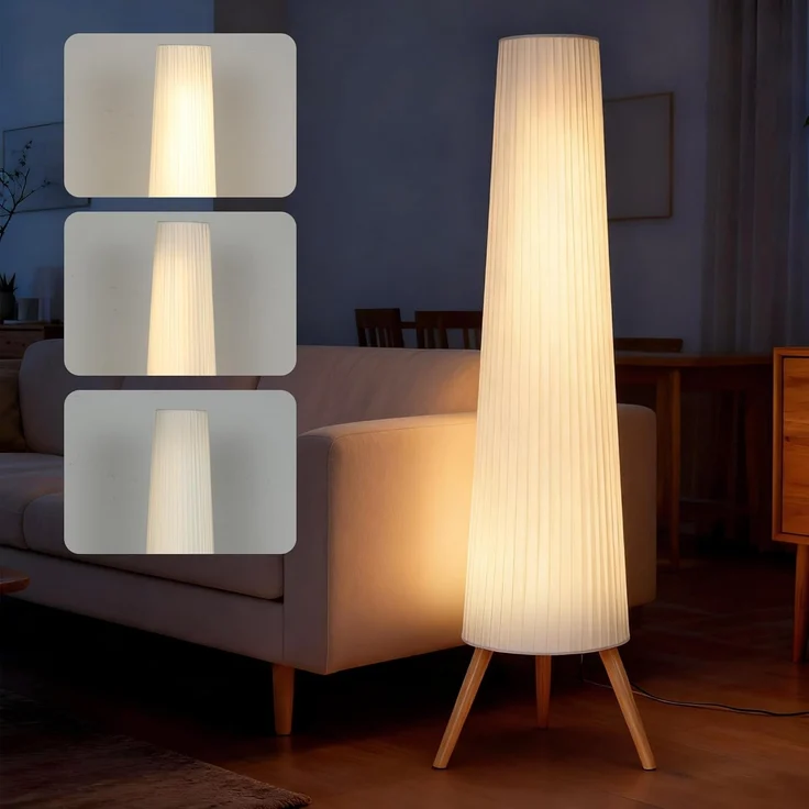 HOMCOM Stehlampe Dimmbar Stehleuchte mit Dreibein, Fußschalter, Dimmfunktion, LED fest integriert, Warmweiß, für Wohnzimmer Schlafzimmer, Weiß – Bild 1