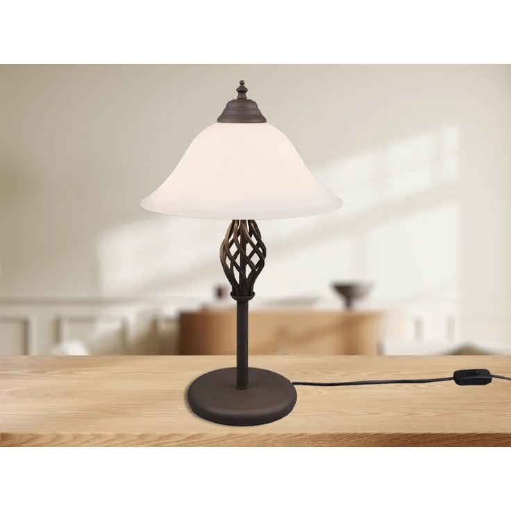LED Tischleuchte im Landhausstil Rostoptik mit Glasschirm, Höhe 50cm