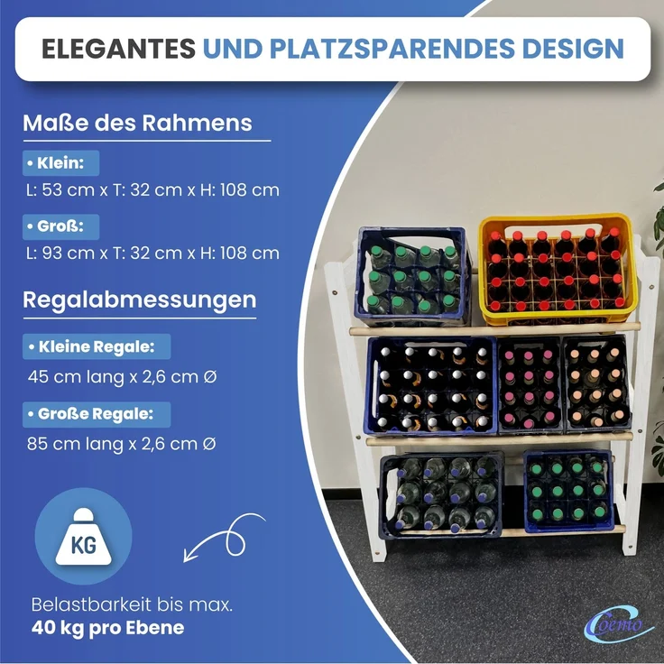 Mein-Regal Getränkekistenregal THORE Getränkeregal 6 Kisten Flaschenregal Getränkekiste Obstkiste Gemüse Farbe Weiß LxBxH 92x31x108 – Bild 5