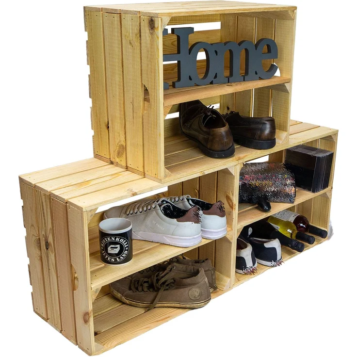 3er Set Massive Obstkiste Apfelkiste Weinkiste aus dem Alten Land +++ 49 x 42 x 31 cm (Natur MIT Einlage LÄNGS)