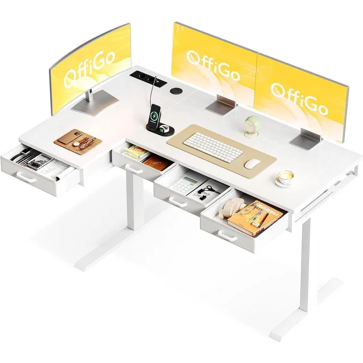 Eckschreibtisch Höhenverstellbar Elektrisch L 140 x 80 cm Weiß – Bild 1