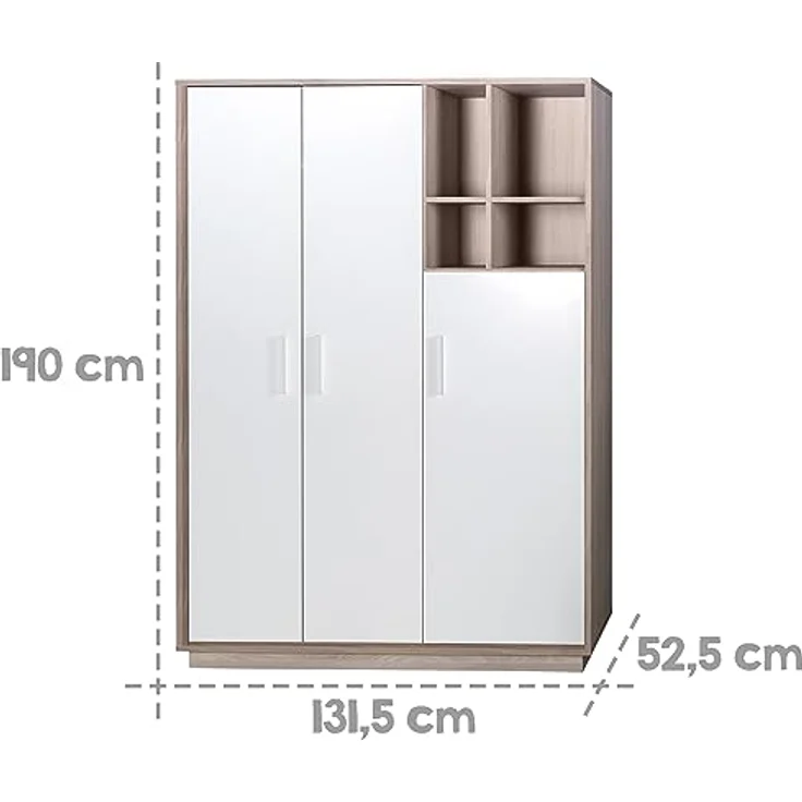 roba Kinderzimmerset 'Olaf' 3-teilig - Bett 70 x 140 - Kleiderschrank 3-türig - Weiß / Luna Elm – Bild 19