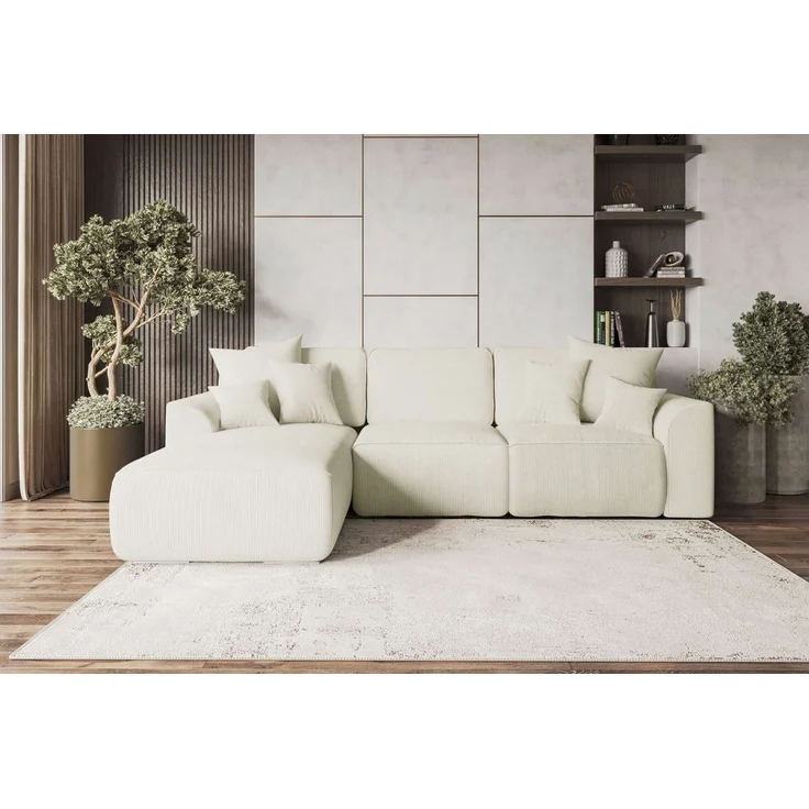 99rooms Gusto Ecksofa Cordstoff POSO Creme Links mit Schlaffunktion – Bild 5
