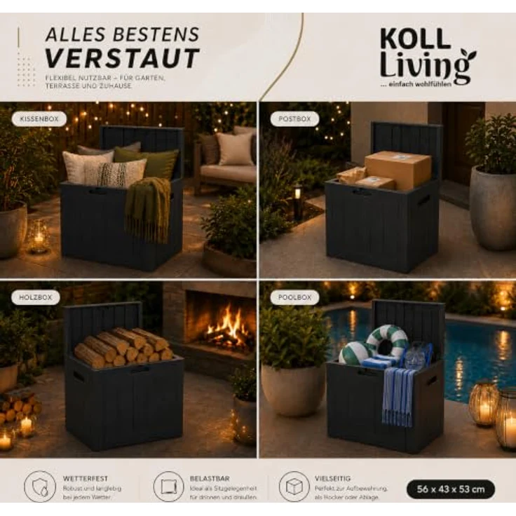 Koll Living Gartenbox Cubex, witterungsbeständig, pflegeleicht, 118 Liter, Anthrazit, 56 x 43 x 53 cm – Bild 4