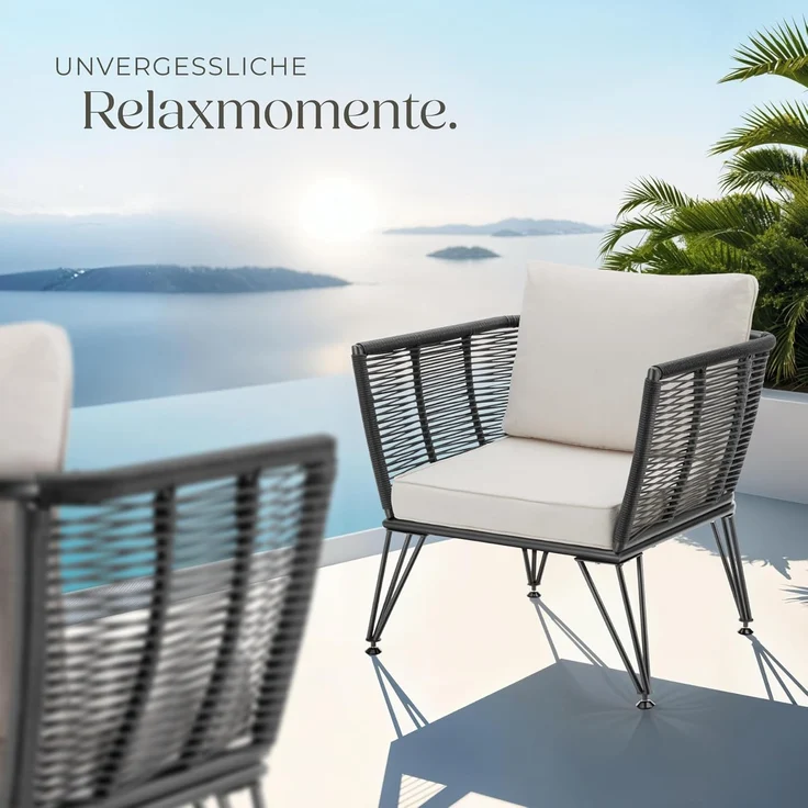 tectake Essgruppe Garten-Loungesessel, (Set, 2-tlg), rundes Polyrattan im Rope-Design – Bild 8