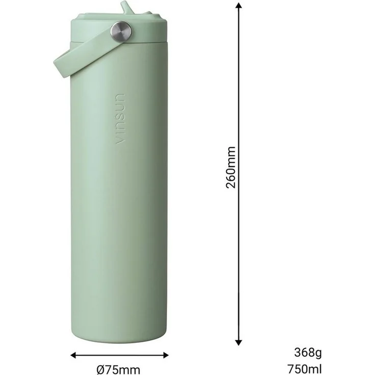 Vinsun Isolierflasche Thermoflasche 750ml mit Strohhalm - Sport Trinkflasche mit Tragegriff, Auslaufsicher, doppelwandig isoliert, geruchs- und geschmacksneutral – Bild 3