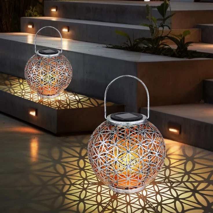 2er Set LED Solarleuchte, Kugel, Geflecht, silber, H 29 cm – Bild 8