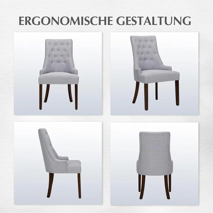 COLAMY Esszimmerstühle 4er Set, Moderne Küchenstuhl Gepolsterte Esszimmerstühle im Wingback, Polsterstuhl Wohnzimmerstuhl mit Knopfsteppung für Esszimmer, Küche, Restaurant mit Holzbeinen, Hellgrau – Bild 8
