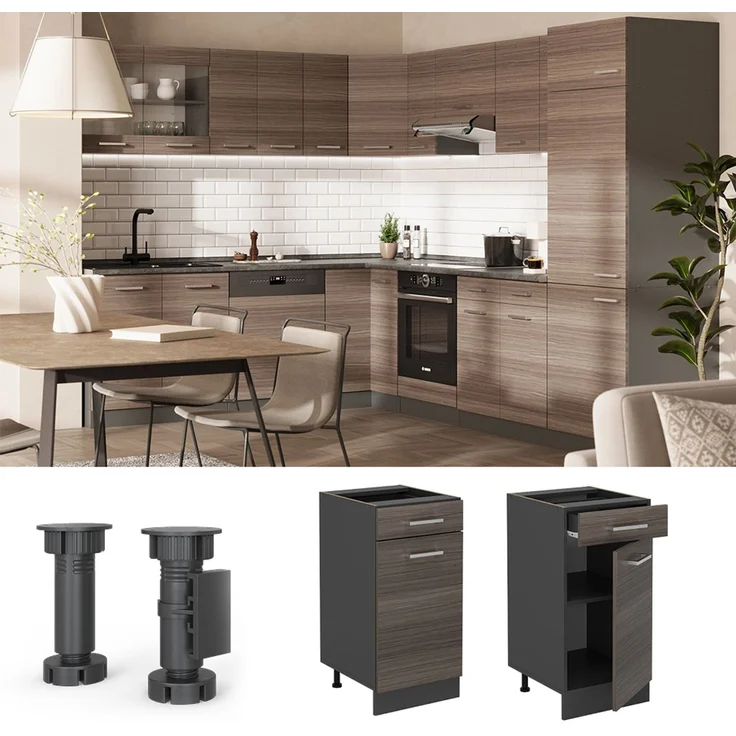 Küchenunterschrank R-Line Edelgrau 40 cm ohne Arbeitsplatte Vicco – Bild 3