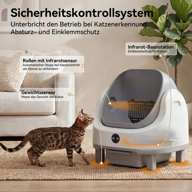 Aoxun Selbstreinigende Katzentoilette, Katzenklo Selbstreinigend mit Sicherheits Geruchskontrolle, Automatischer App-Steuerung für Katzen, Inklusive Katzenstreumatte,Müllbeutel und Duftbox, Grau – Bild 7