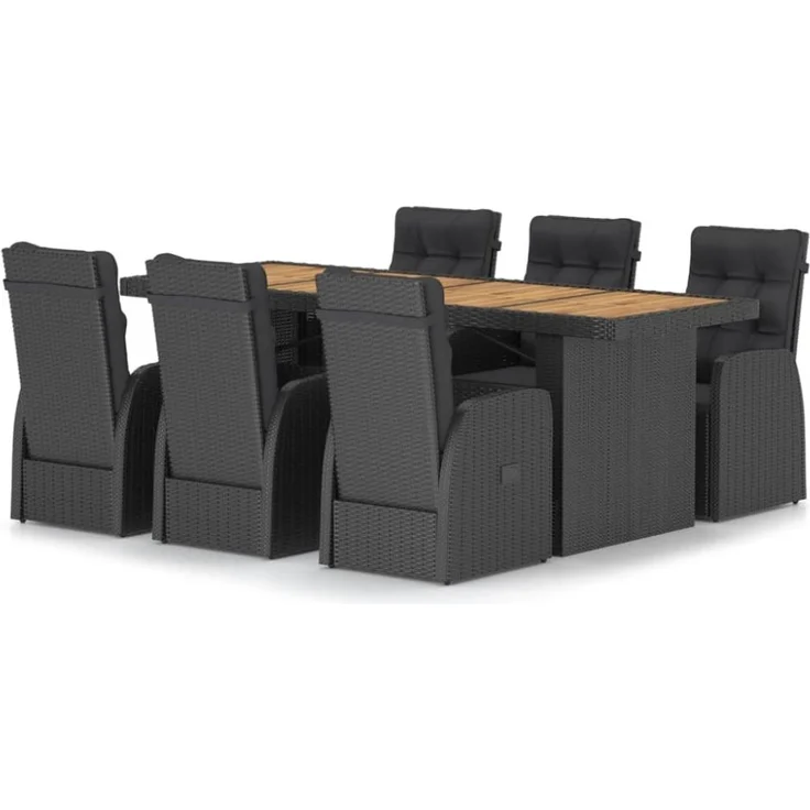 vidaXL 7-tlg. Garten-Essgruppe mit Auflagen Poly Rattan Schwarz 3059346 – Bild 7
