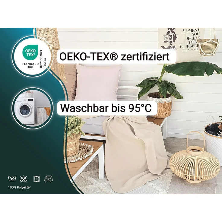 ZOLLNER Kuscheldecke, 130x170 cm, Polar-Fleece, hellbraun (sand) – Bild 2