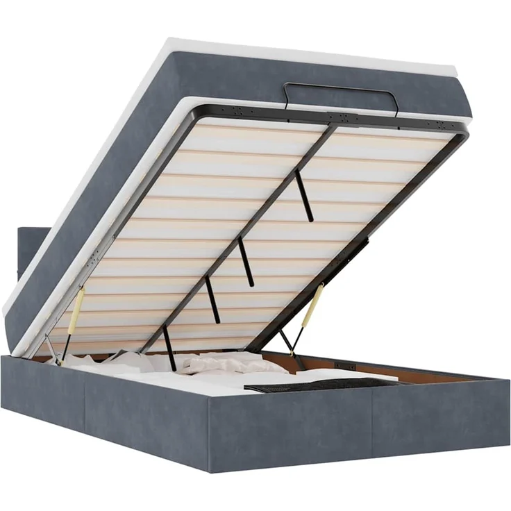 vidaXL Ottomane Bett mit Matratze & LEDs Dunkelgrau 120x190 cm Samt 3312609 – Bild 2
