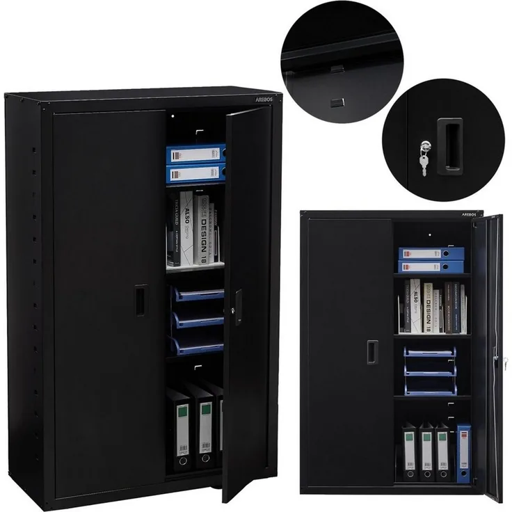 Arebos Aktenschrank Büroschrank Materialschrank Stahlschrank 140x90x40 cm (Stück, schwarz)