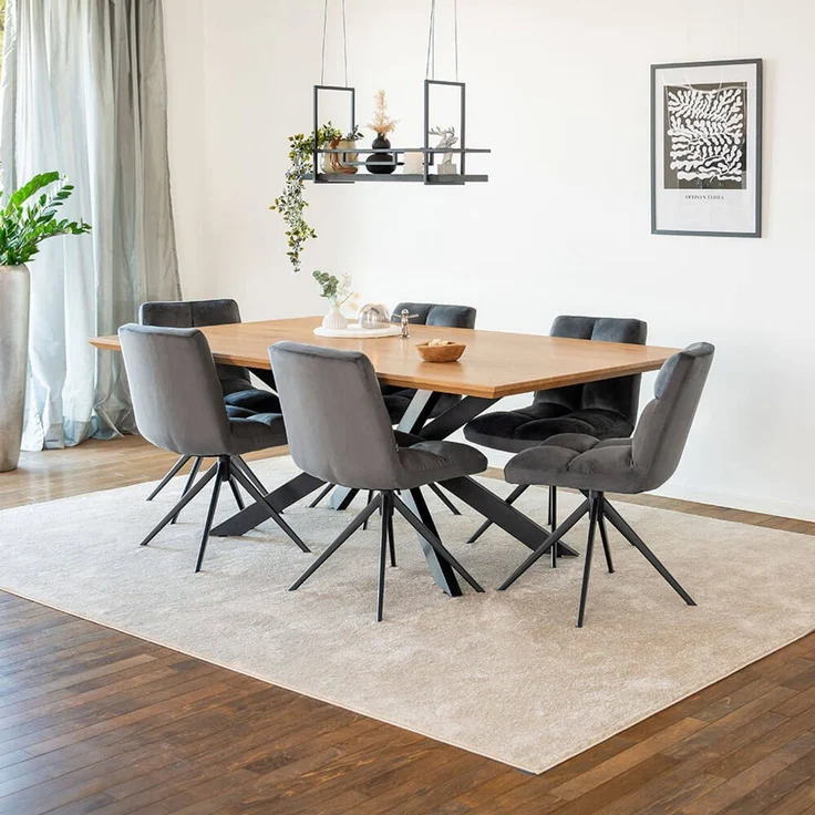 HOME DELUXE Essgruppe Eckig AVENCIA inkl. Sternfuß - 200 x 120 cm Light Oak 6 Stühle – Bild 1