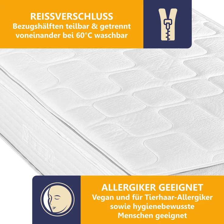 Taschenfederkernmatratze Diamant Plus Top-Handling und Hygiene durch integrierten Topper, Beco, 26 cm hoch, waschbar bis 60°, 90x200 cm, H2 – Bild 9