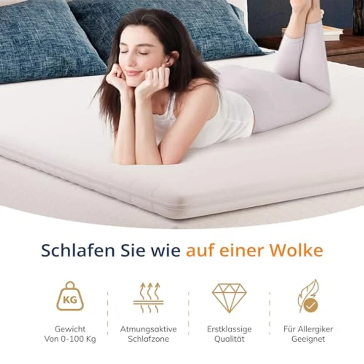 EGO HOME Matratzentopper 140x200 cm – 8cm Memory Foam Topper H2, Weicher, Premium Komfort-Topper mit Abnehmbarem & Waschbarem Bezug, Atmungsaktiv – Hochwertige Matratzenauflage für Boxspringbett Bett – Bild 4
