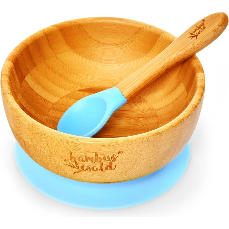 Kindergeschirr mit Bambusschale und Löffel 400 ml inkl. Saugnapf Ø: 13,7 cm Hellblau