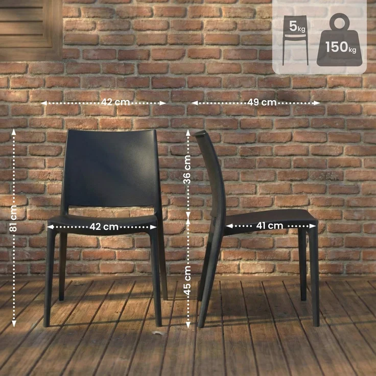 CLP Gartenstuhl Meton mit Lehne stapelbar wetterfest UV-beständig bis 150 kg,schwarz – Bild 2