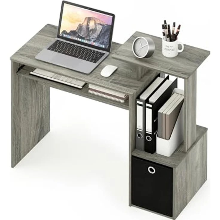Furinno Econ Mehrzweck Home Office Computer Schreibtisch mit Ablage und Einschub, holz, Französische Eiche Grau/Schwarz, 40. 01x40. 01x86. 61 cm – Bild 6