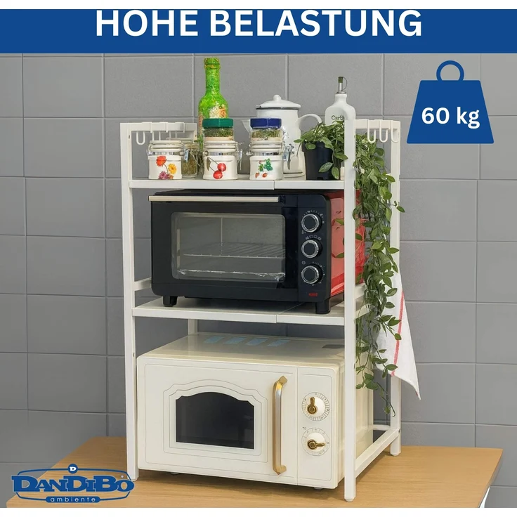 DanDiBo Verstellbares Küchenregal Weiß für Arbeitsplatte Stehend 3 Stufig 40-64 cm Regal Küche 96684 Standregal – Bild 4