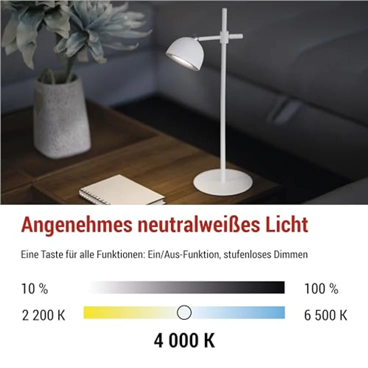 EMOS LED Akku-Tischlampe SOPHIE 4in1, 4,2W, 200lm, 1200mAh Li-Ion Akku mit 33h Leuchtdauer, dimmbar, neutralweiß, weiß, Z7635W – Bild 4