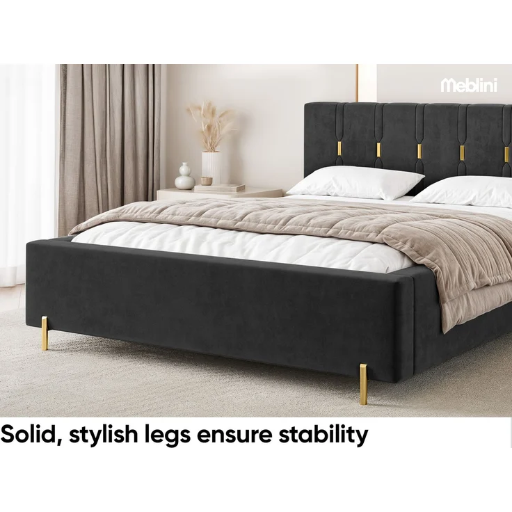MEBLINI Polsterbett 120x200 mit Lattenrost mit Matratze – FABIO – Schwarz Samt – Doppelbett mit Bettkasten - Stauraumbett - Kopfteil Bett mit Stauraum – Bild 5