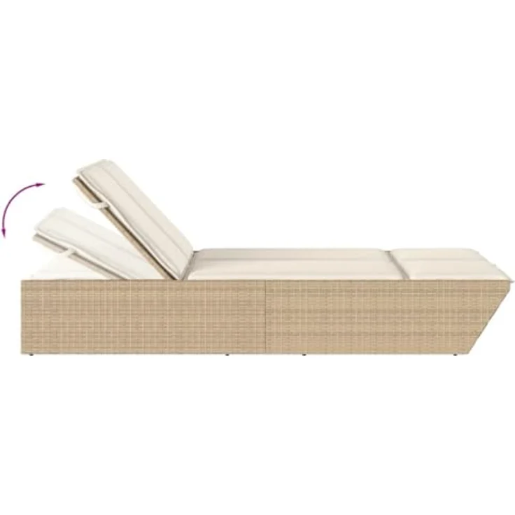 vidaXL Doppel-Sonnenliege, Beige Poly Rattan mit 4-fach verstellbarer Rückenlehne und bequemen Kissen – Bild 8