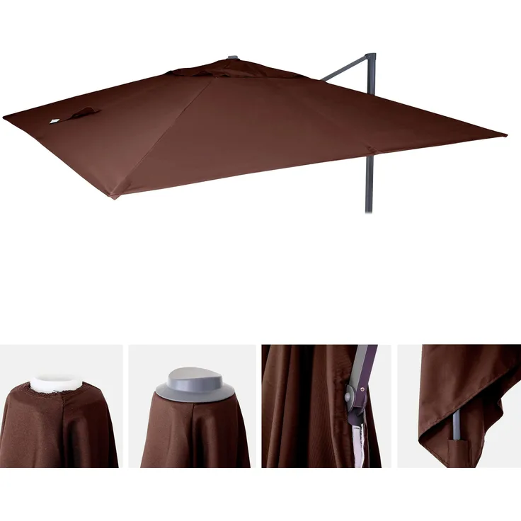 Ersatz-Bezug für Luxus-Ampelschirm HWC-A96, Sonnenschirmbezug Ersatzbezug, 3x3m (Ø4,24m) Polyester 2,7kg ~ braun