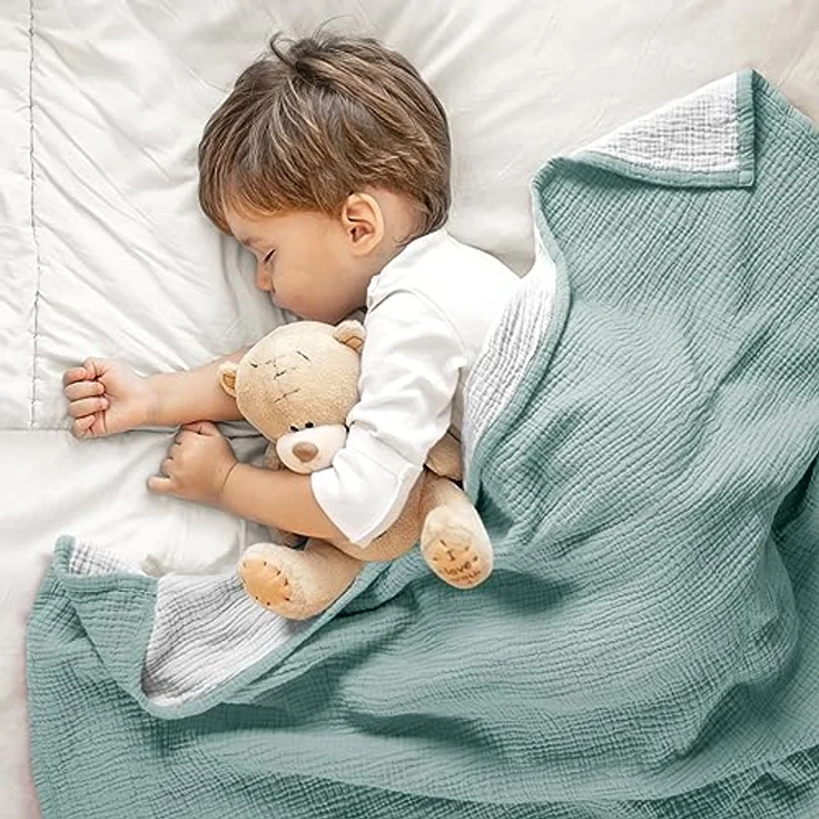 Lulu moon Musselin-Babydecke – Baumwoll-Steppdecken für Kleinkinder – wendbare Kinderbettdecke für Babys, Jungen und Mädchen, 120x120 cm (Salbei) – Bild 3