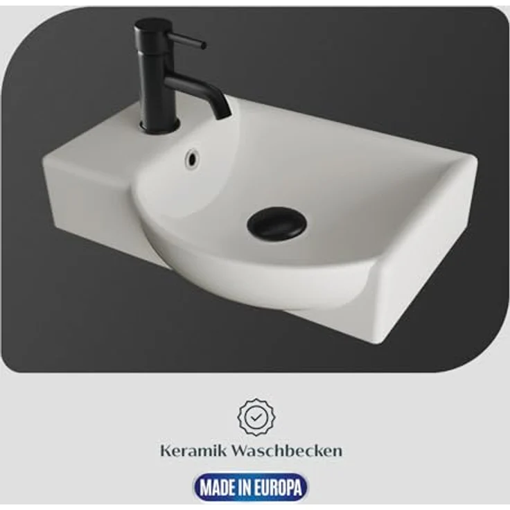 Alpenberger Badmöbel-Set - Gäste WC Waschbecken mit Unterschrank 45 cm Breit, (Badschrank 2-tlg, Waschtisch hängend), Waschbeckenunterschrank mit Softclose - Farbe Eiche - Rechts Becken – Bild 6